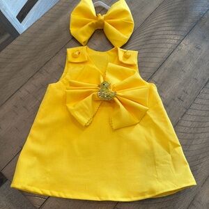 Yellow Baby Dress with Bow and Duck and matching headband